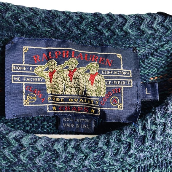 Ralph Lauren Vintage Men’s 100% Cotton Made in USA Chevron Jacquard Sweater Lg - Picture 4 of 5